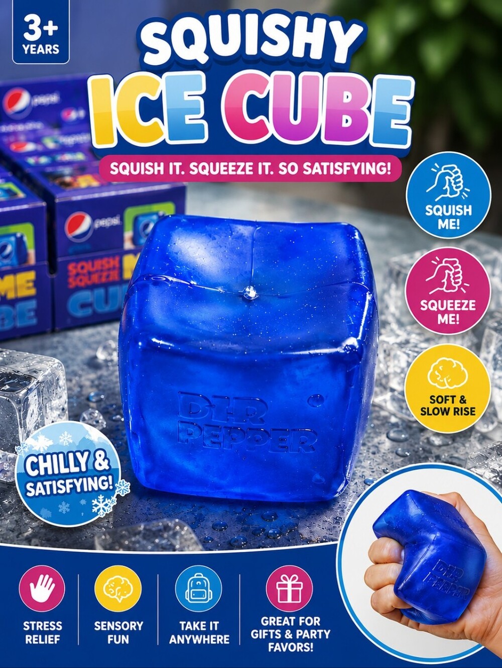Dr.Pepper Blue Squishy Ice Cube Toy